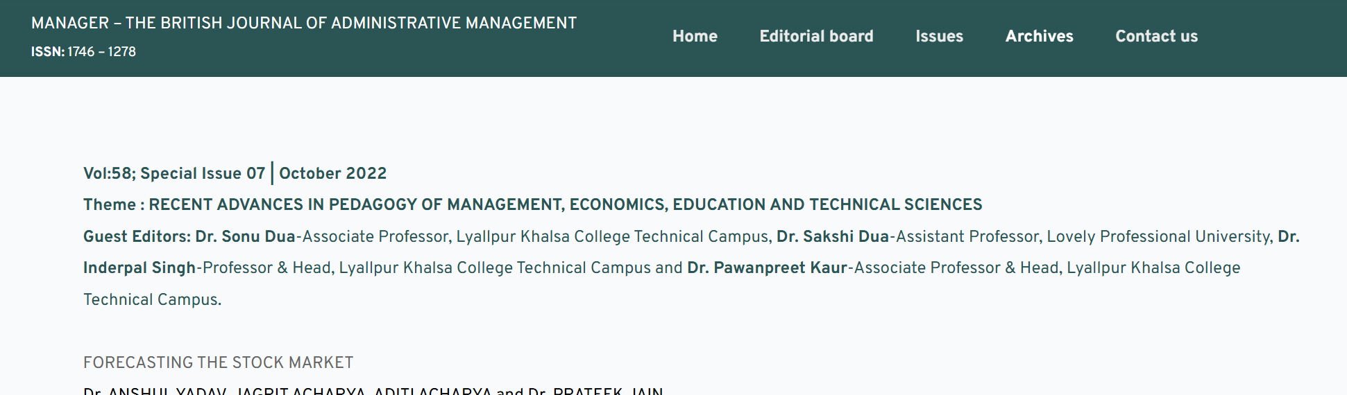 Forecasting the Stock Market